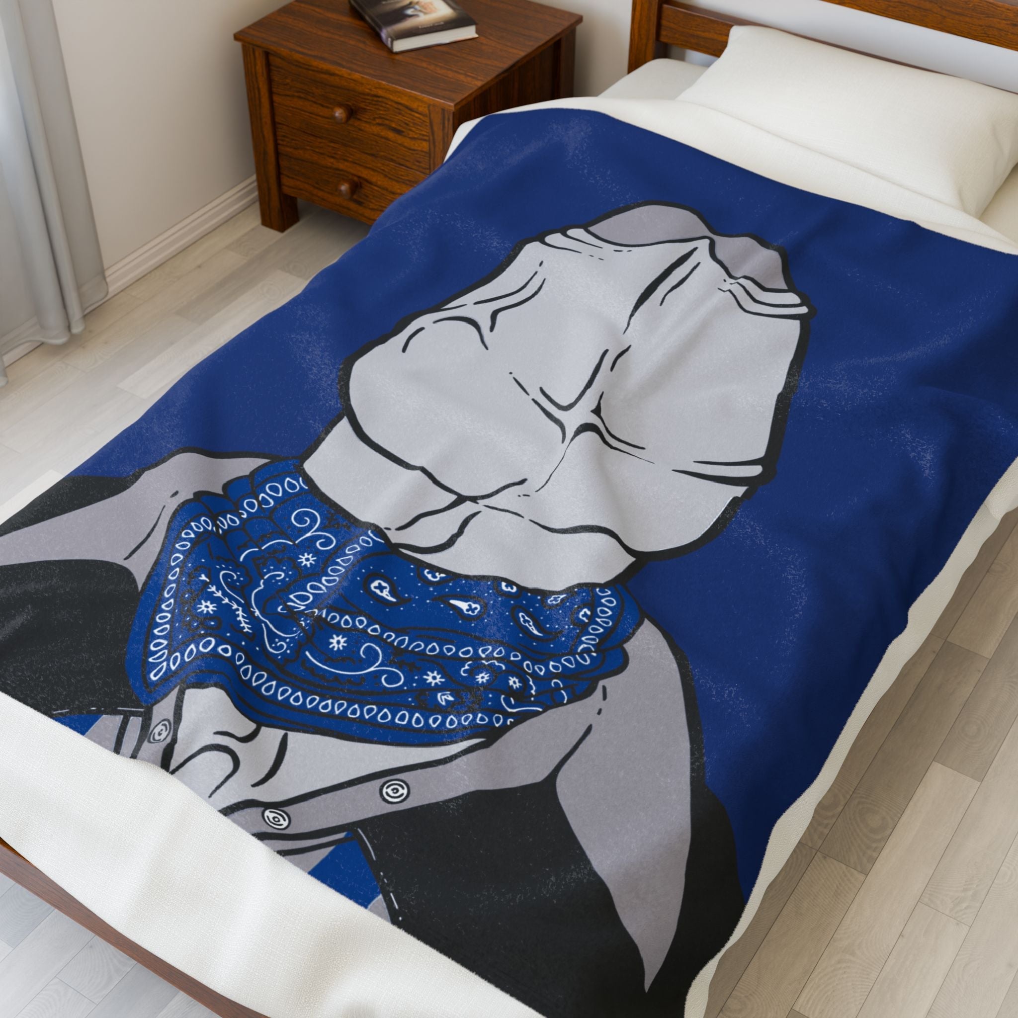 Blue Velveteen Plush Blanket - Gay Cowboy Dychead Design