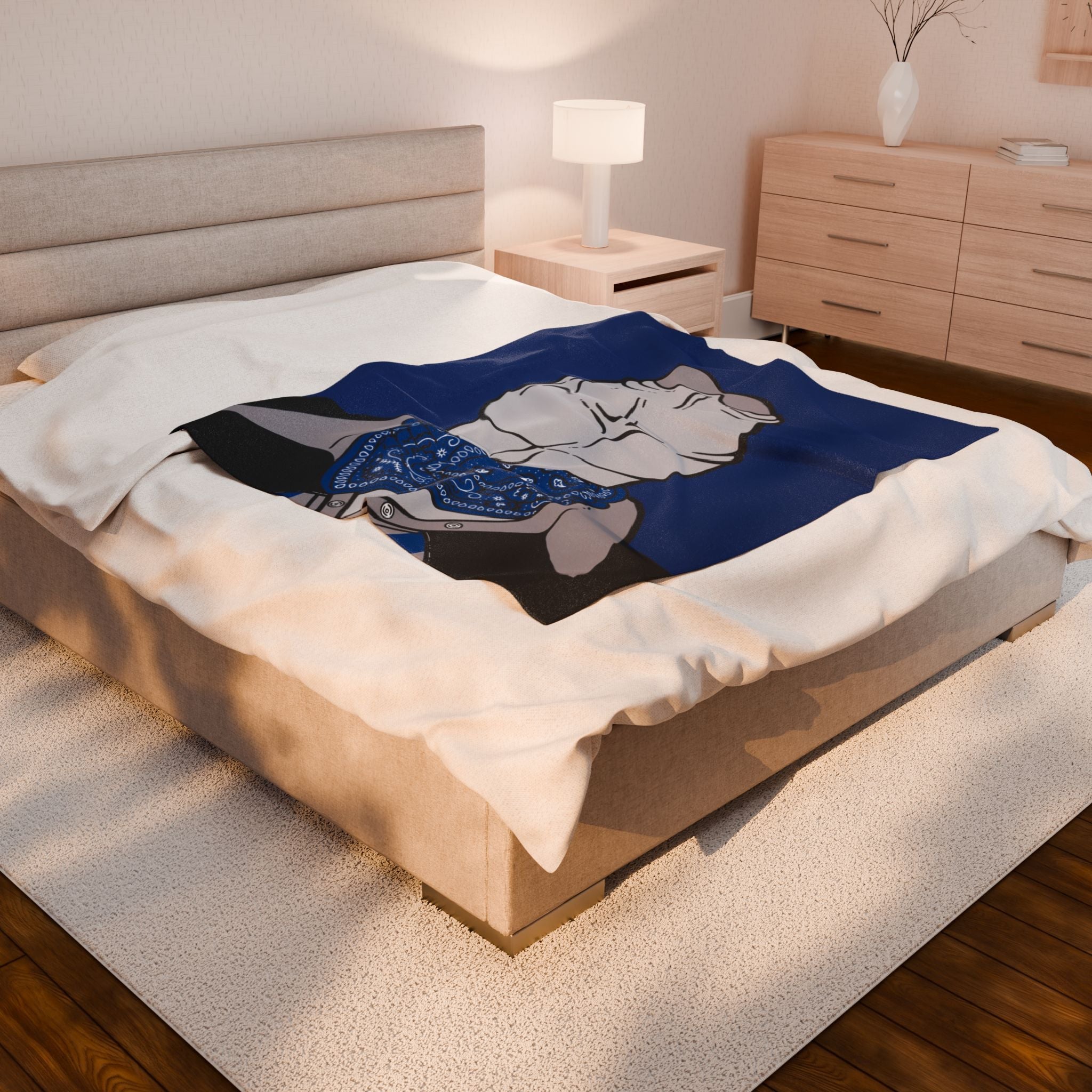 Blue Velveteen Plush Blanket - Gay Cowboy Dychead Design