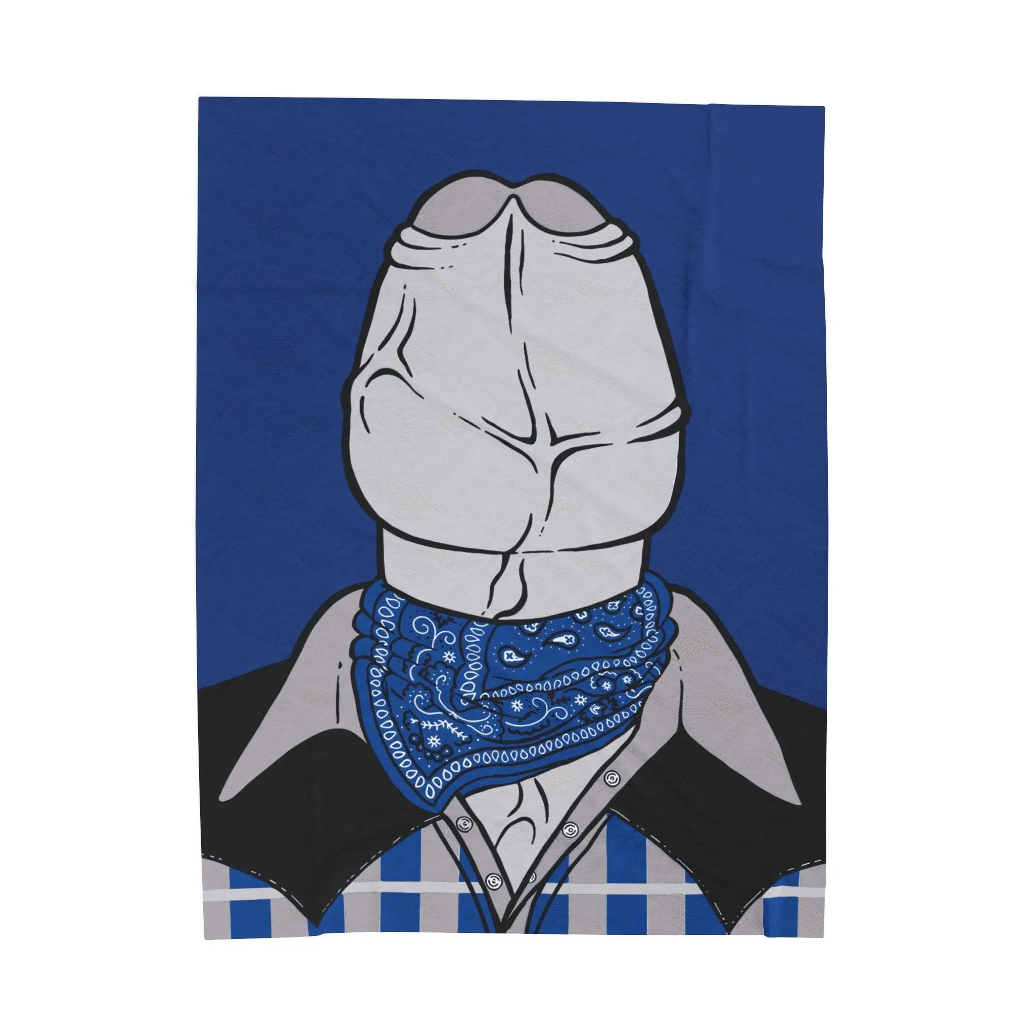 Blue Velveteen Plush Blanket - Gay Cowboy Dychead Design Printify